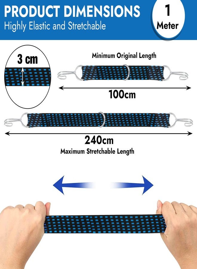 Storite 4Pcs Bungee Cords for Motorcycle Bike with Metal Hooks, 1M High Elasticity Bungee Cord Elastic Rope for Cargo Travel Packaging (Blue) - Image 2
